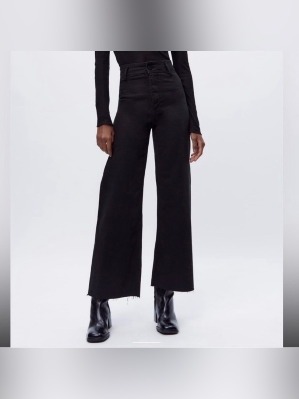 Zara The Marine Black High-Waist Wide-Leg Black Jeans Size 0